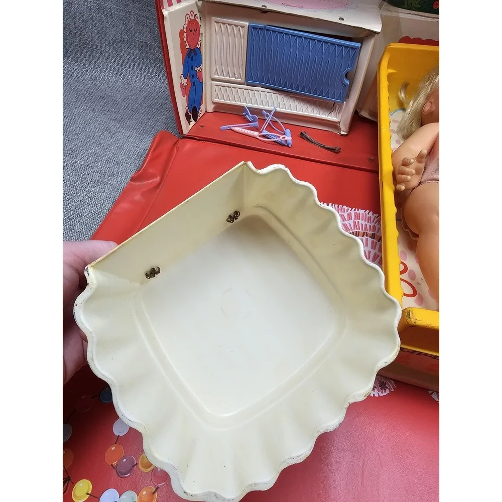 Mattel Cheerful Tearful Nursery Baby Doll Playset Case Bed Chair 1965 Vintage